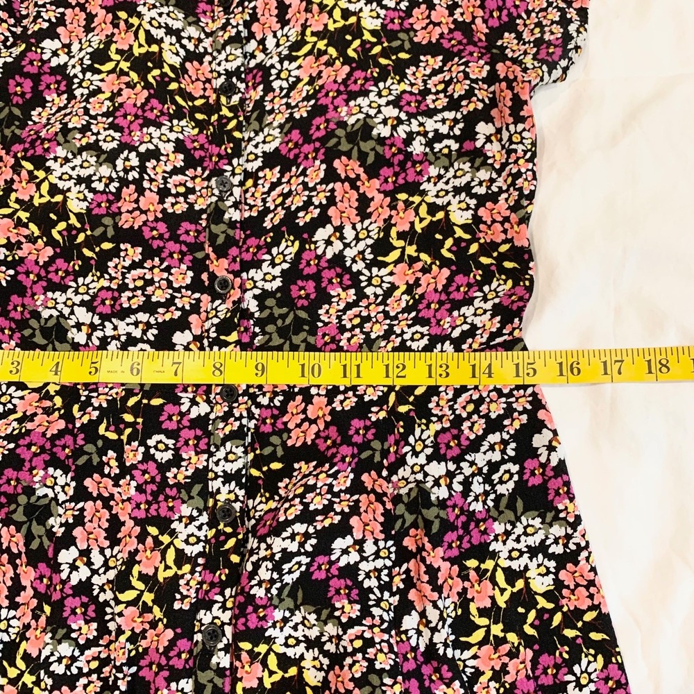 Calvin Klein Jeans Floral Midi Dress Womens M Black Pink Button Front Viscose - Picture 6 of 11